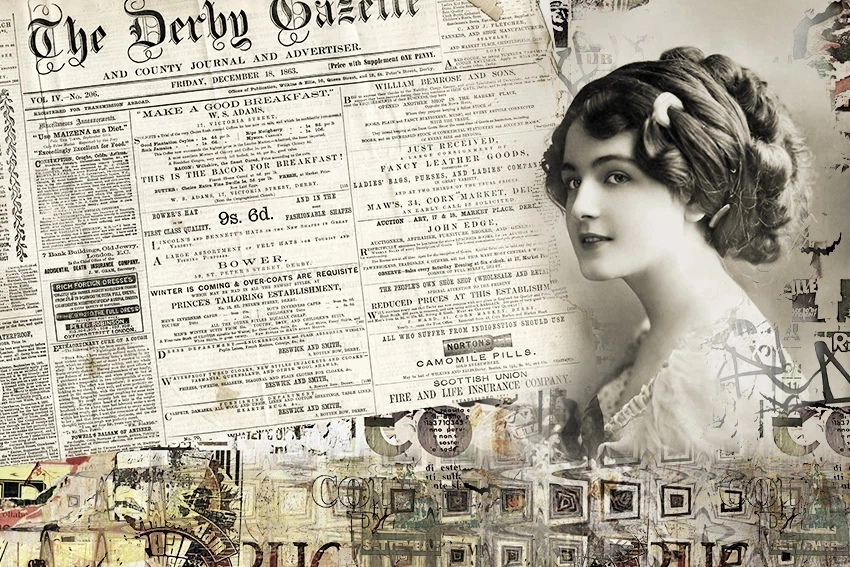 Коллаж. Газета, женщина и т.д.