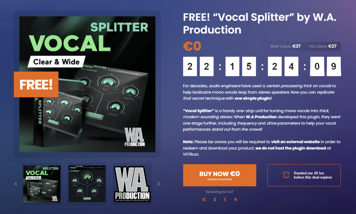 Успей забрать Vocal Splitter от WA Production до конца сентября