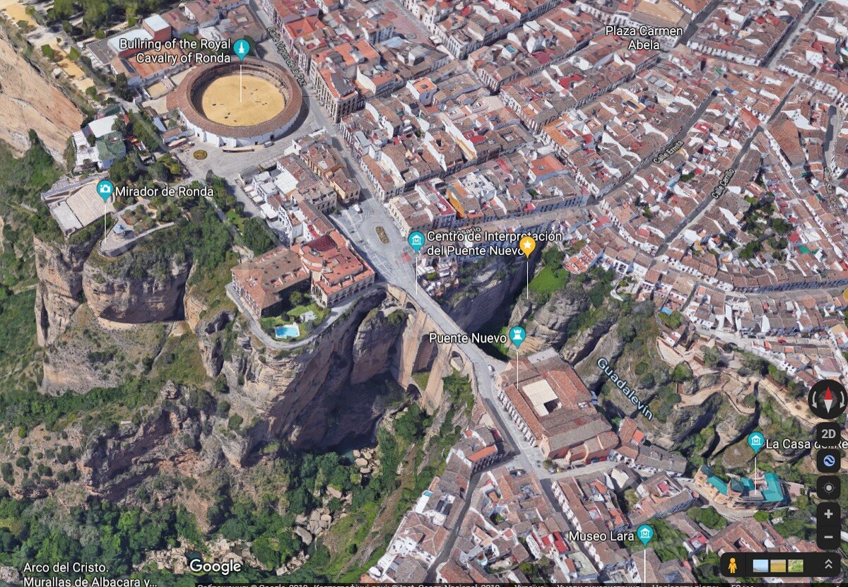 Вид на Ронду на 3d карте Google Maps