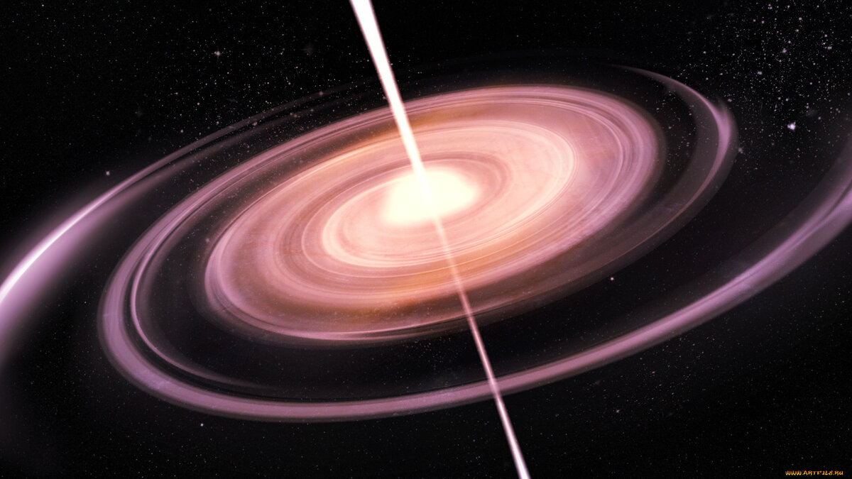 Таково видение квазара учёными мужами, у них там чёрная дыра так светится, ей богу дети, ну что с них взять.