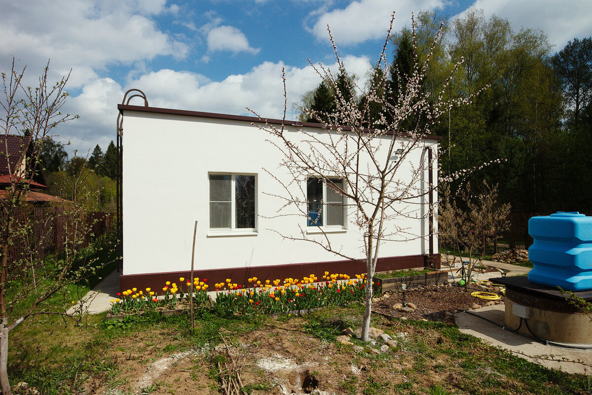 Весной дом и участок выглядели вот так. Гордость нашего сада — абрикос, который бы посажен 4 года назад, уже вырос выше дома.
