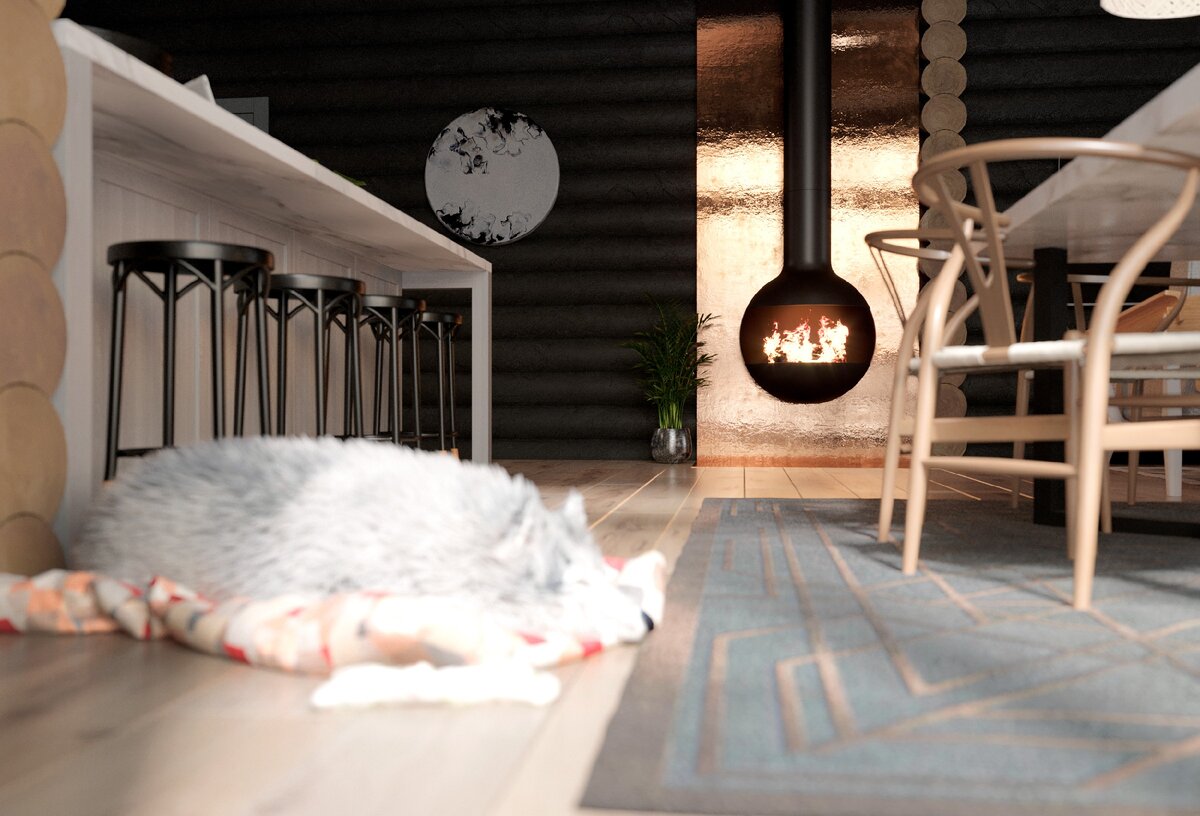 Гостиная в доме из кругляка. Проект "Экохоум"