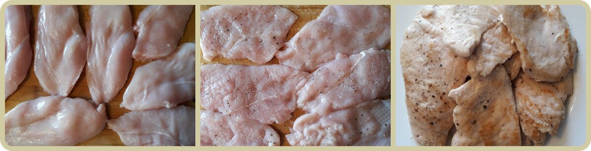 этапы приготовления: нарезать, отбить, обжарить