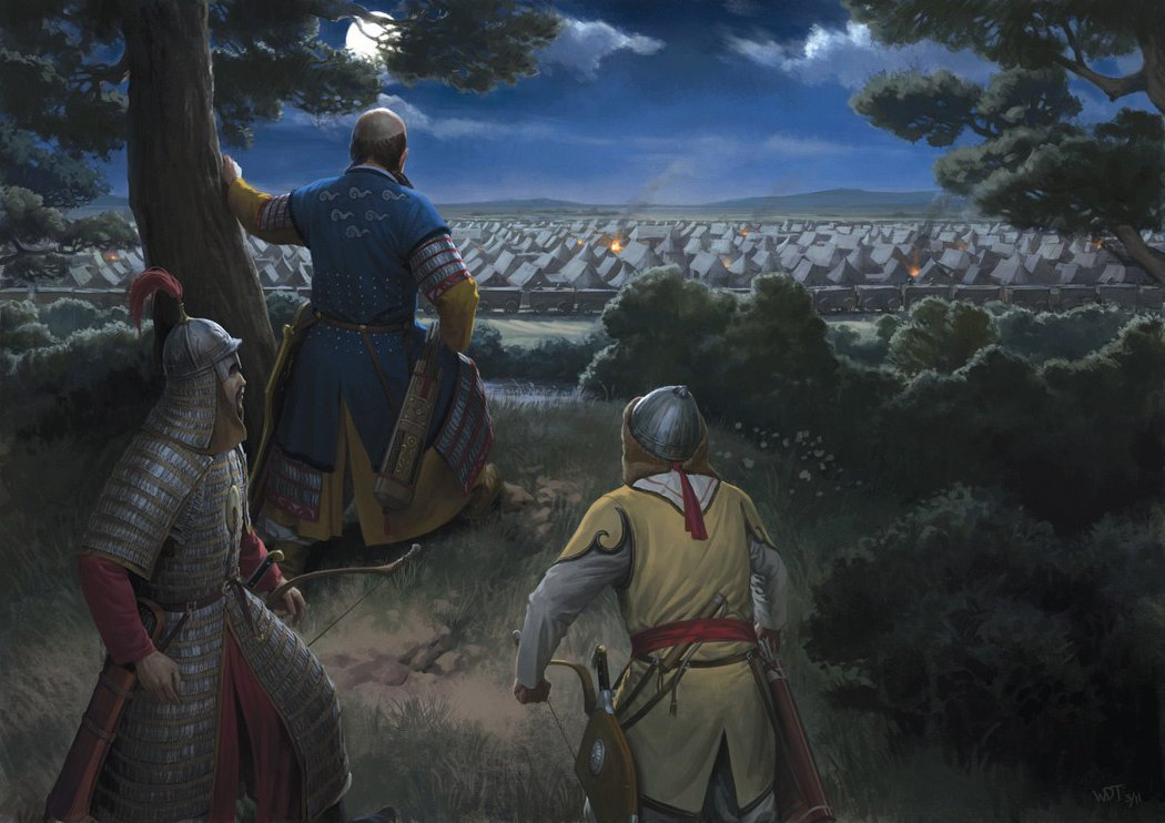 Даррен Тан. Битва на реке Шайо, 1241 год. Батый осматривает лагерь венгров накануне битвы. 