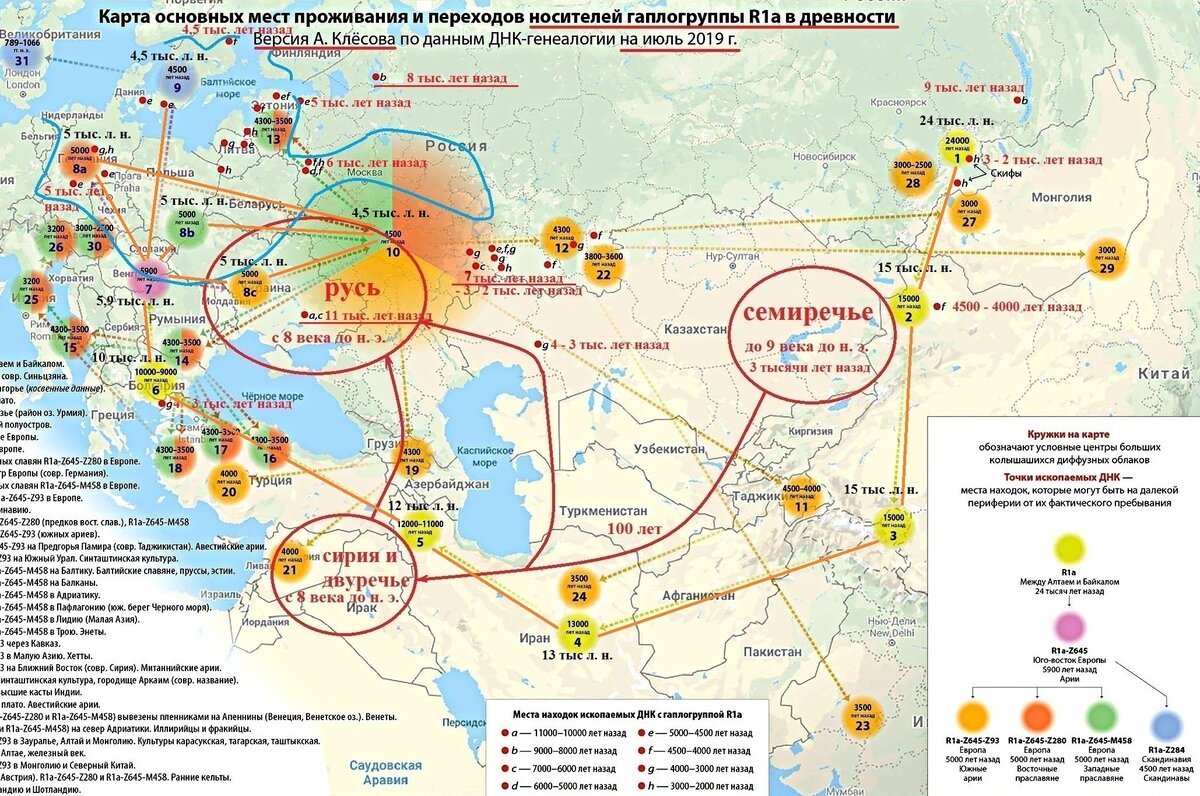 Карта распространения гаплогрупп в мире