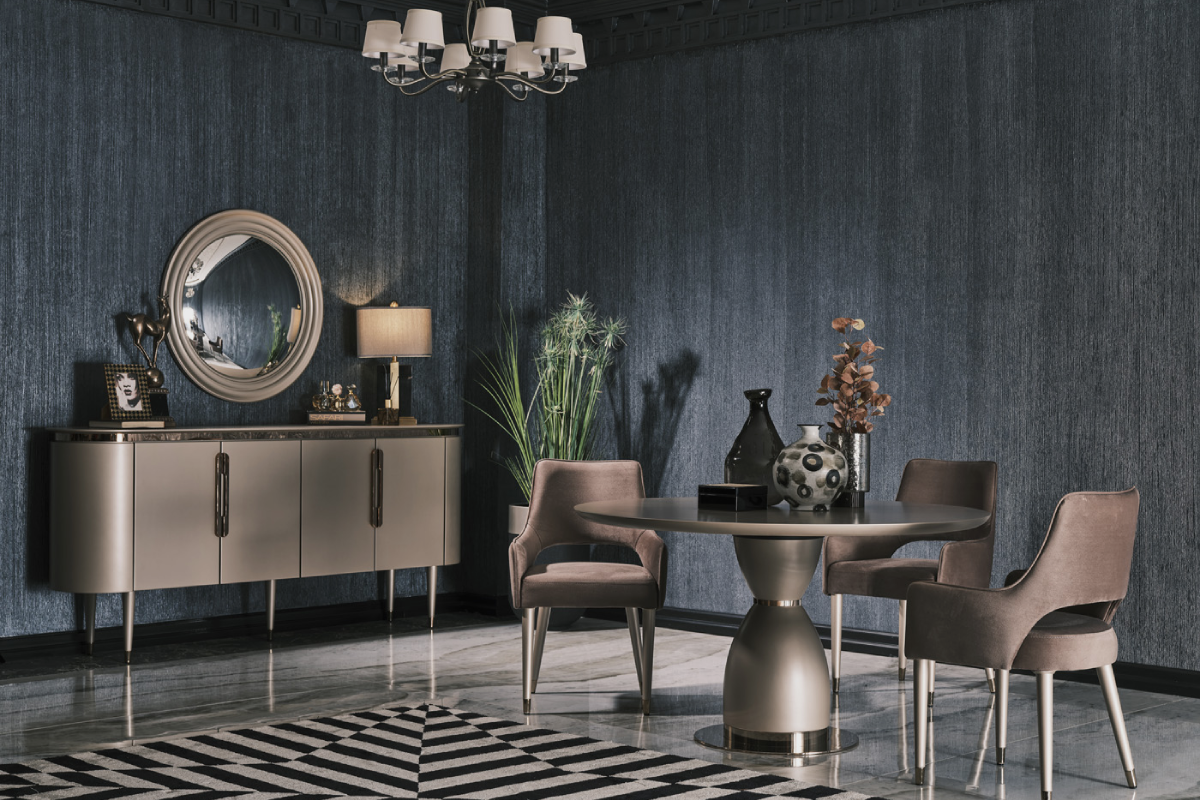 Пример планировки интерьера столовой в стиле современный модерн, от Lifestyle Unico. Коллекция Lyon.