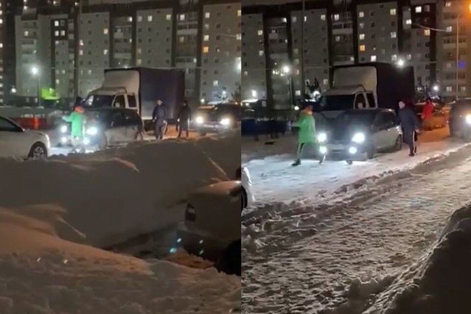     Дебоширы стали крушить машину курьера. Фото: Кадр из видео