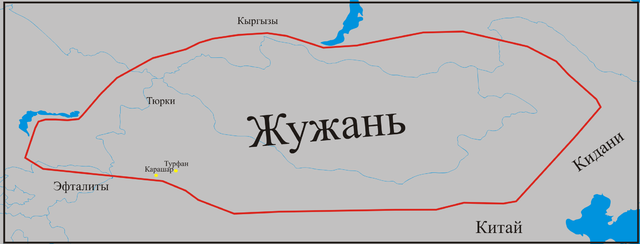 Карта Жужаньского государства. Фото из свободных источников в Интернете.