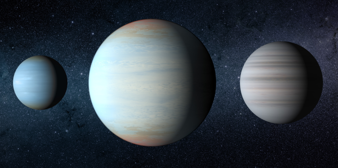 Художник иллюстрирует три известные планеты системы Кеплер-47