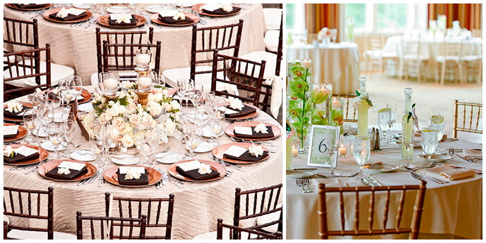 Шампань и кремовый цвет текстиля — частый спутник мебели, хороший вариант для ненавязчивого и праздничного декора свадьбы  