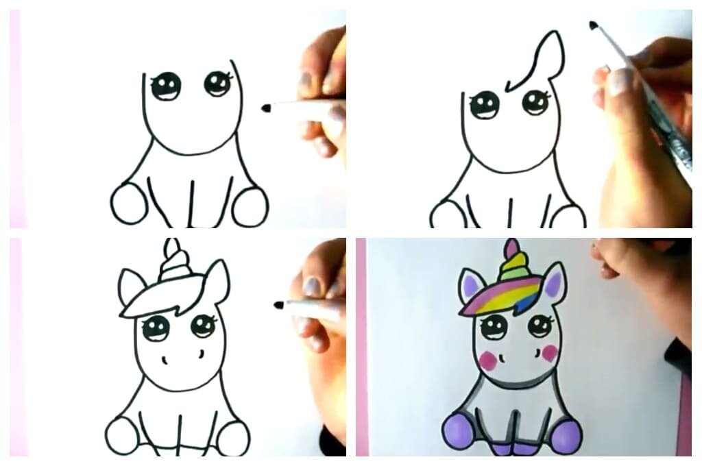 Начиная немного выше левого глаза, выводим большой полуовал. Заканчивается он, с другой стороны, немного выше, но уже левого глаза.
По направлению вниз, с двух сторон дополняем детали головы выгнутыми линиями, в конце которых, нужно изобразить окружности.
