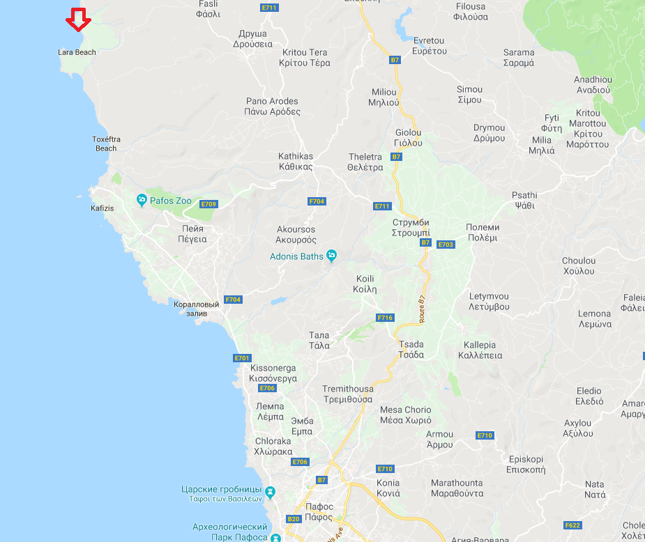 Пляж Lara Beach на карте 