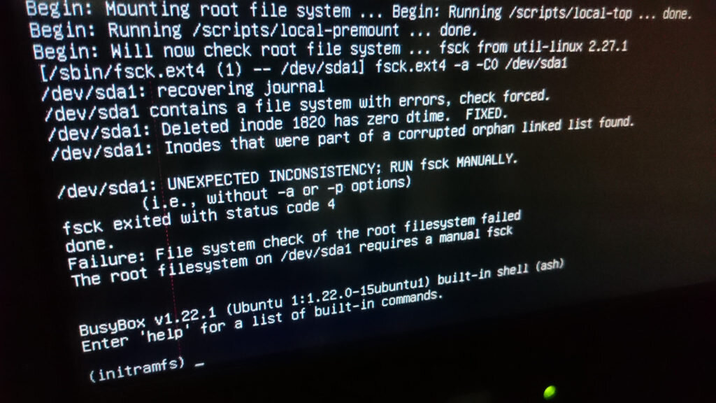 Как исправить ошибку «file system check of the root filesystem failed» на Ubuntu Server 16.04