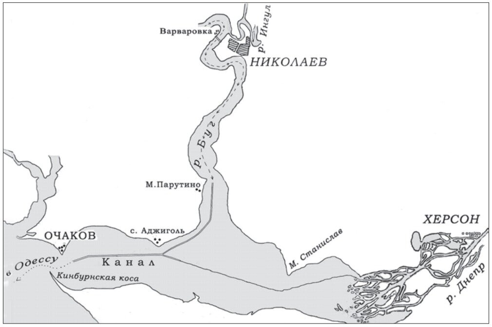 Карта-схема Николаевского порта и Днепровско-Бугского лимана. Конец XIX века