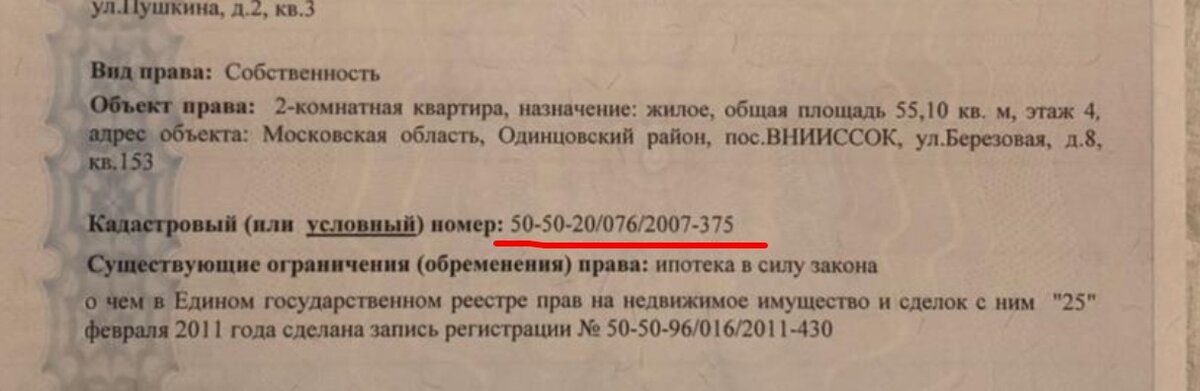 Нет кадастрового номера. Только условный.