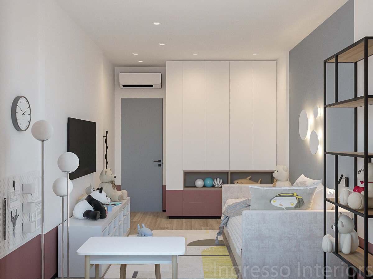 ЖК Грин парк. Встроенные, вместительные шкафы смотрятся как частью комнаты.