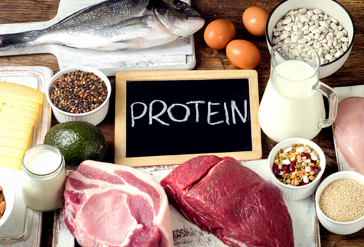 На картинке представлены продукты с высоким содержанием белка