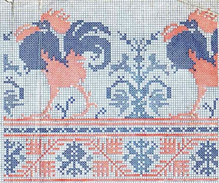 Вышивка крестом / Cross stitch : Вышитые крестиком курицы и петух | Петух, Вышивка крестом, Вышивка