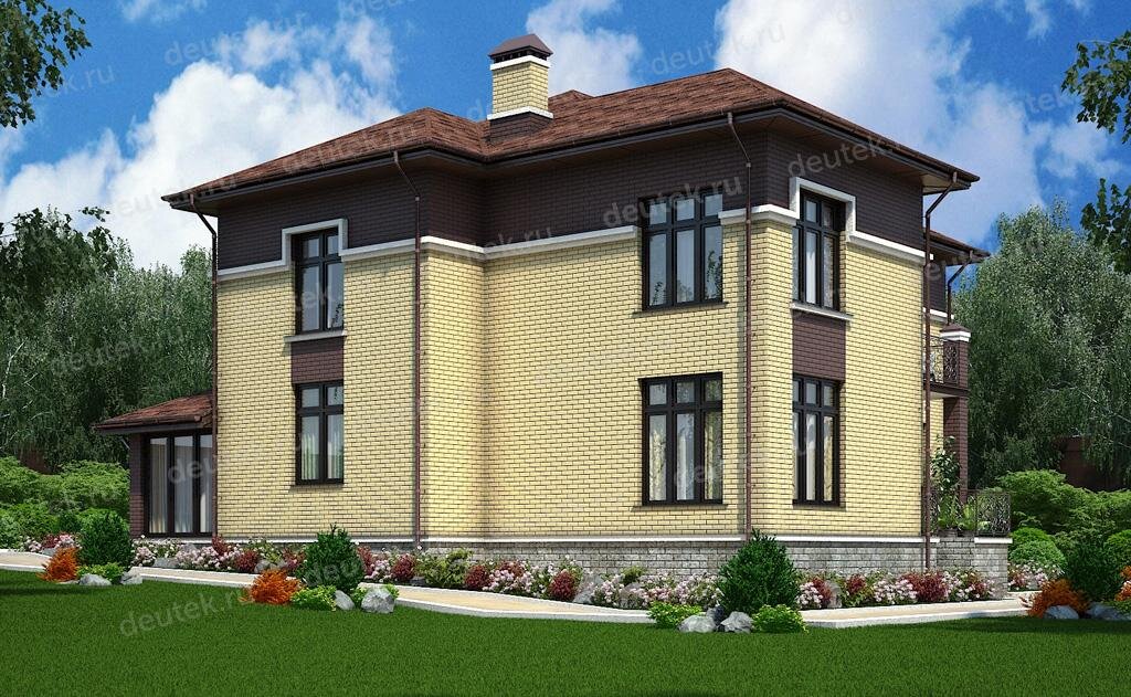 Проект двухэтажного дома 243 м2 с кабинетом, балконом и остекленной террасой - DT0232