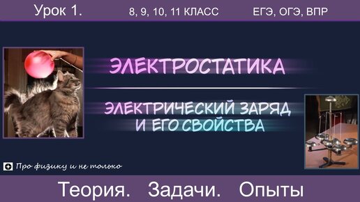 1. Электрический заряд и его свойства. Теория, задачи, опыты. Подготовка к ЕГЭ, ОГЭ, ВПР. Тайм-коды в описании