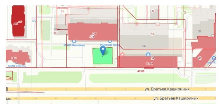 Фото: скрин публичной кадастровой карты Челябинска. Место стройки обозначено зеленым квадратом.