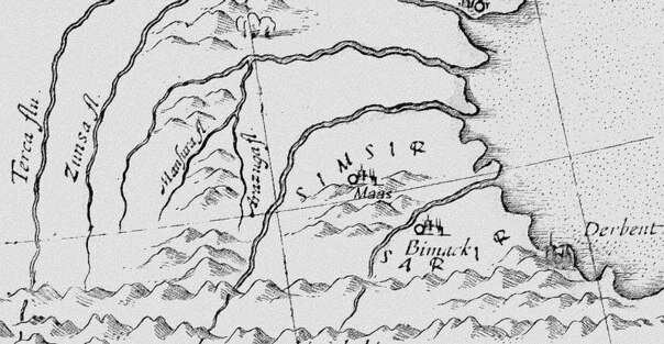 Карта с примерным расположением государства Симсим.
