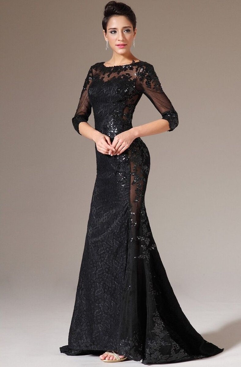 Платье черное комбинированное с кружевом, арт. 