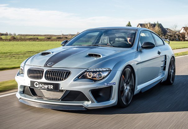 2015 BMW M6 G-Power Hurricane CS UltimateТип двигателя: V10Объем двигателя: 4999 см3Максимальная мощность: 1001 л.с.Максимальный крутящий момент: 900 НмПривод: заднийСнаряженная масса: 1720 кгУдельная мощность: 582 л.с./тоннуМощность с литра: 200 л.с.Разгон 0-100 км/ч: 4,3 сек.Максимальная скорость: 375 км/ч