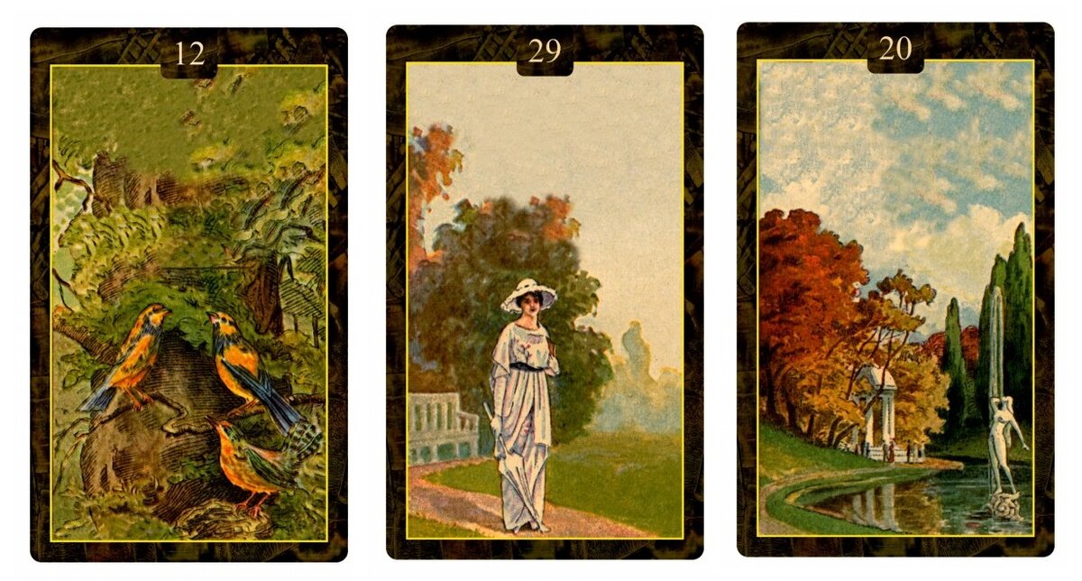 Карты Ленорман: Птицы, Дама, Сад, http://gadanie-na-taro.ru/istoriya-i-znachenie-kart-lenorman
