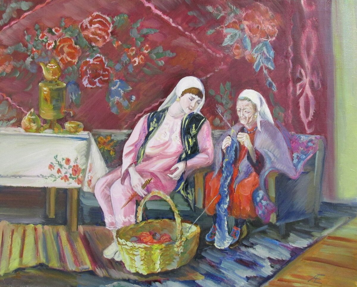 "Вязальщицы" - художник Амбарникова Елена Владимировна. Моя драгоценная мама!)