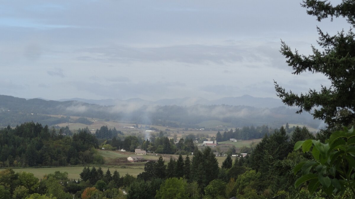 Вид на долину с балкона нашего дома в штате Орегон, США