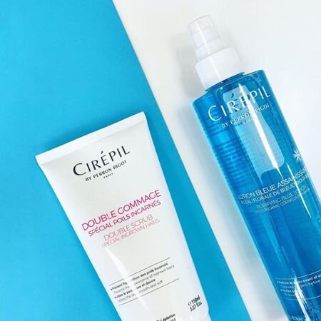 Двойной скраб против вросших волос Cirepil.  Очищающий голубой лосьон