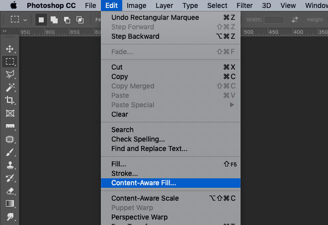 Меню Edit > Content-Aware Fill