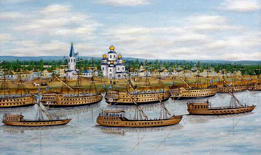 Азовский флот Петра Первого. Картина первой половины 18 века.