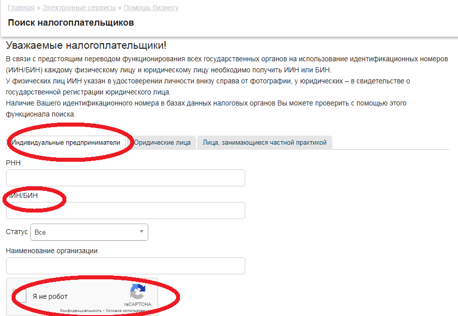 Поиск налогоплательщика кз