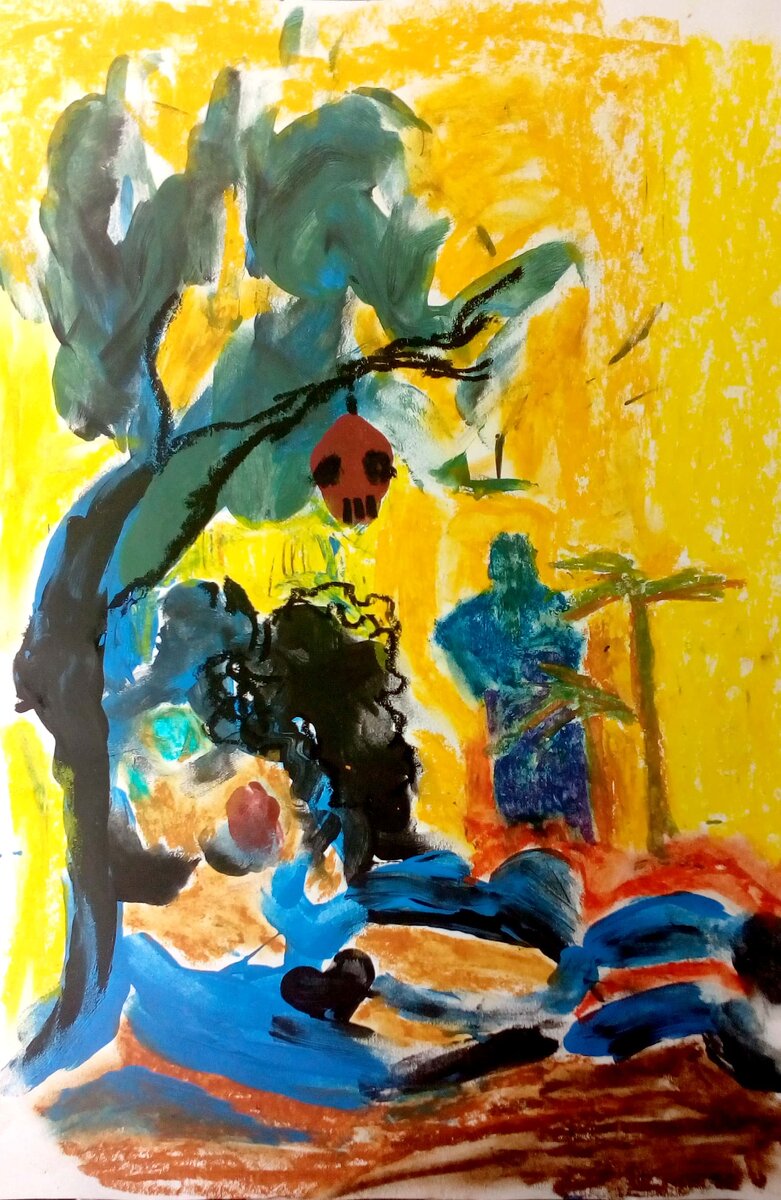 "Несорванное" Бумага, акрил, пастель, 2019.