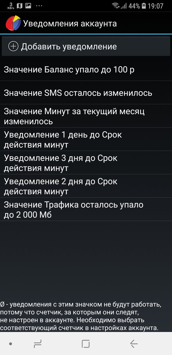 Скриншот настроенных уведомлений