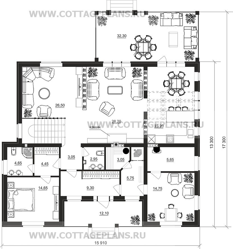 Варианты планировок 1-го этажа. Источник фото: https://www.cottageplans.ru