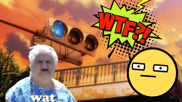 "Зеленый-самого-синего-оттенка" - цвет светофора в Японии.