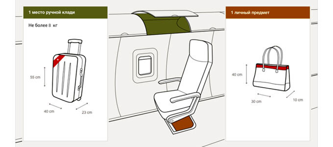 Размещение ручной клади в салоне SWISS