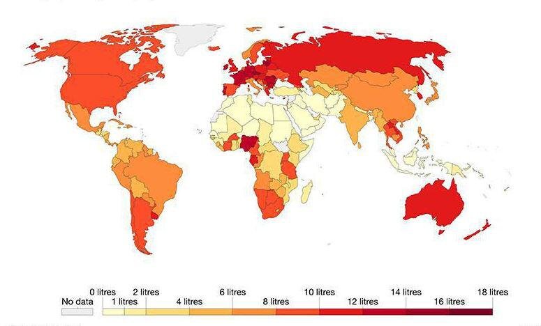 Количество пьющих в странах мира