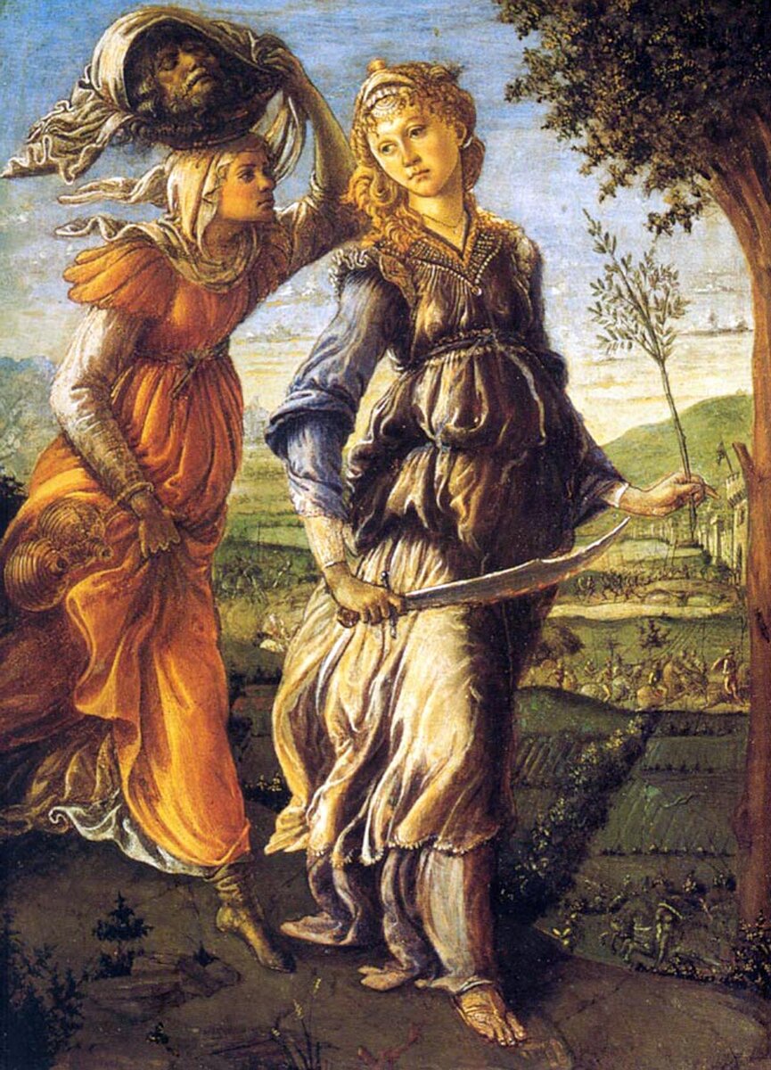 Сандро Боттичелли (Алеммсандро Мариано Филиппепи), Юдифь возвращается в Бетулию из лагеря Олоферна. 1472 г., дерево, темпера. Галерея Уфицци, Флоренция, Италия.