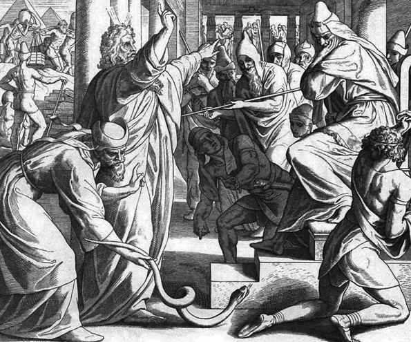 Жезл Аарона превращается в змею. Изображение взято из книги А.Ю.Склярова "По следам Ковчега Завета", издательство ВЕЧЕ, 2015 