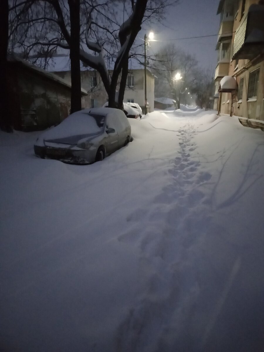 Столько снега намело ночью.