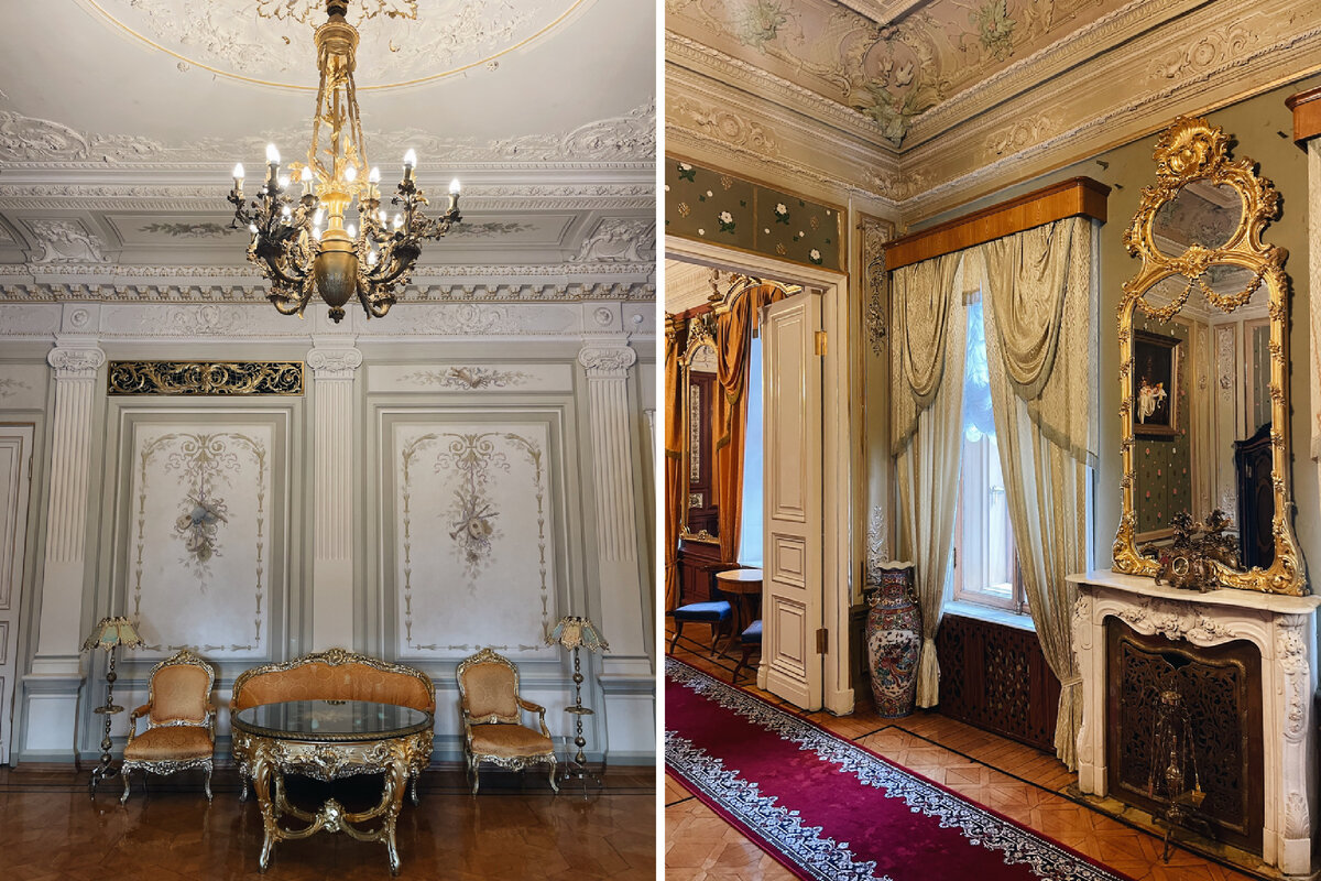 Особняк, который купили Коншины, построили в 18 веке. Им владел военный губернатор Москвы Иван Архаров, затем дядя Натальи Гончаровой — Иван Нарышкин, потом князья Гагарины, Трубецкие.  На фото Белый зал и Зеленая гостиная