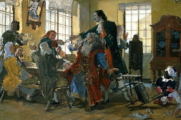 Дмитрий Белкин. «Пётр I стрижет бороды боярам». 1985