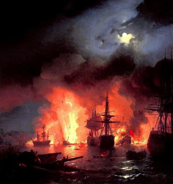 Иван Айвaзовский «Чесменская битвa ночью», 1848 год.