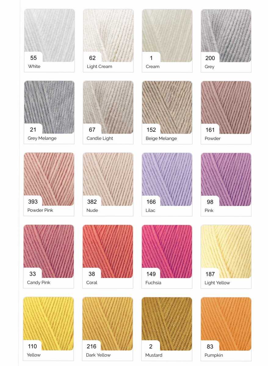Палитра цветов пряжи Alize Cotton Gold