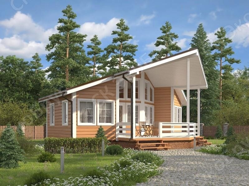 Проект каркасного дома карелия Одноэтажный каркасный дом с длинной террасой: стильный внешний вид и оригинальна