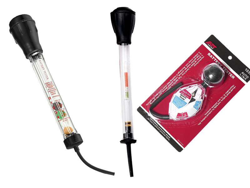 Тестеры плотности электролита. Плотность также меняется в зависимости от уровня заряда.